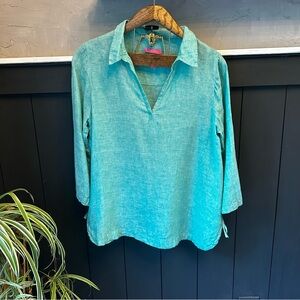 Isaac Mizrahi Aqua V-Neck‎ Linen Tunic size Large